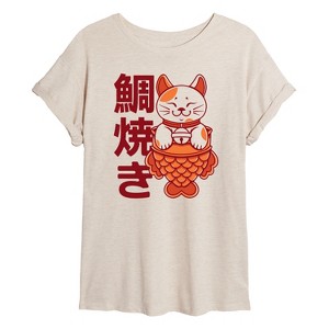Women's - Instant Message - Taiyaki Cat Oversized Graphic T-Shirt - 1 of 4