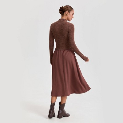 Women Long Sleeve Twofer Midi A-Line Dress - A New Day | eBay
