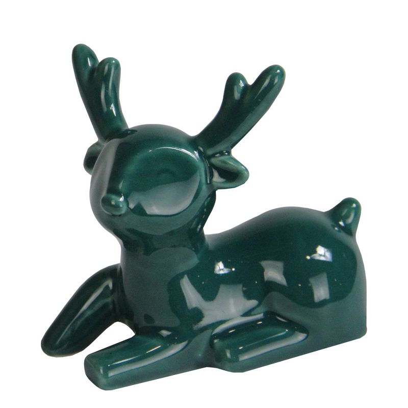 Northlight 3.5" Petite Green Ceramic Christmas Deer Tabletop Decoration, 1 of 3