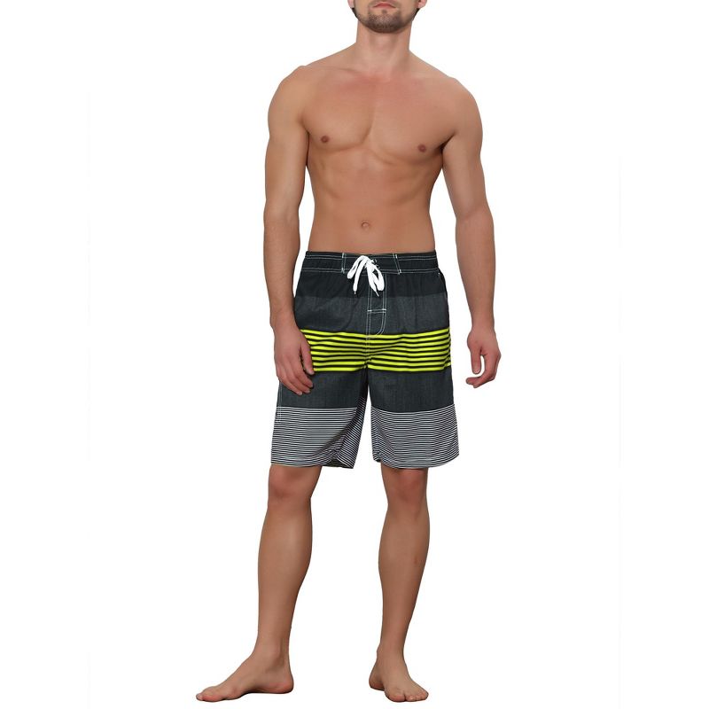 Lars Amadeus Men's Drawstring Waist Contrast Color Stripes Printed Summer Swim Shorts, 2 of 6