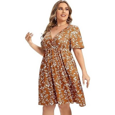 LXT-Plus Size  A Line Flowy Midi Dresses Plus Size Floral Party Dress
