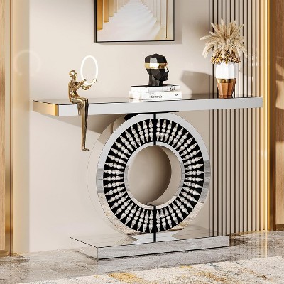 Luxurious Silver Mirrored Console Table with Crystal Inlays