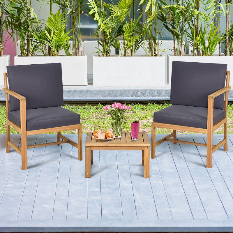 Costway 3 in 1  Patio Table Chairs Set Solid Wood Garden Furniture, 4 of 12
