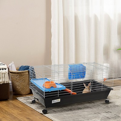 Small Animal Cage with Wheels for Guinea Pigs Rabbits Chinchillas Includes Food Bowl Water Bottle Hay Feeder Ramp and Platform - LAOTIES