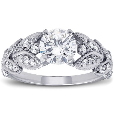 Pompeii3 1ct Diamond Engagement Ring   Petal Vine Leaf 14k White Gold Enhanced