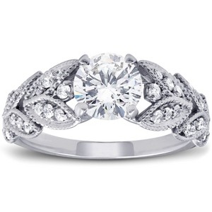 Pompeii3 1ct Diamond Engagement Ring   Petal Vine Leaf 14k White Gold Enhanced - 1 of 4
