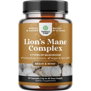 Lion's Mane Complex Capsules, Brain Booster Nootropic Supplement with Chaga Maitake Shiitake and Reishi, Nature's Craft, 30ct - 1 of 4