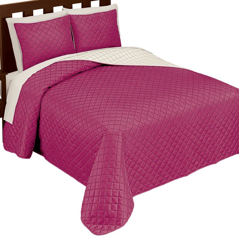 Collections Etc Classic and Elegant Quilted Diamond Textured Reversible Bedspread, 1 of 4