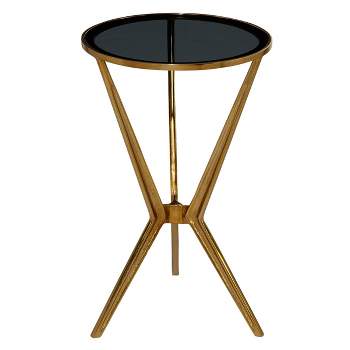 24.05" Modern Metal and Smoke Glass Accent Table Gold - Olivia & May