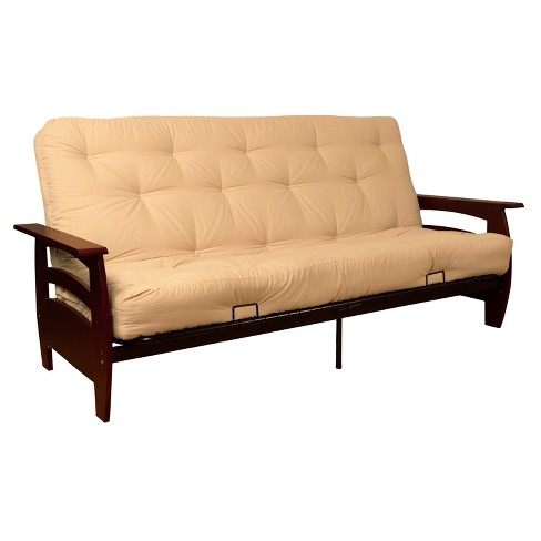 sleeper futon sofa savannah foam cotton sit sleep twill mahogany upholstery finish queen wood target