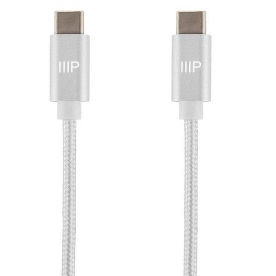 Monoprice USB 2.0 Type-C to Type-C Charge and Sync Nylon-Braid Cable - 6 Feet - White | Up to 3 Amps/60 Watts - Palette Series