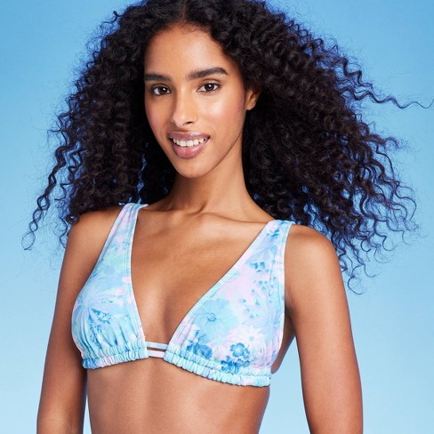 Women's Plunge Double Tunnel Triangle Bikini Top - Shade u0026 Shore™ Blue  Floral Print M : Target