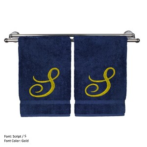 BC BARE COTTON Monogrammed Washcloth Towel, 13x13 Inches - Set of 2 - Embroidered Towel - Navy Blue - Gold Script - 1 of 4
