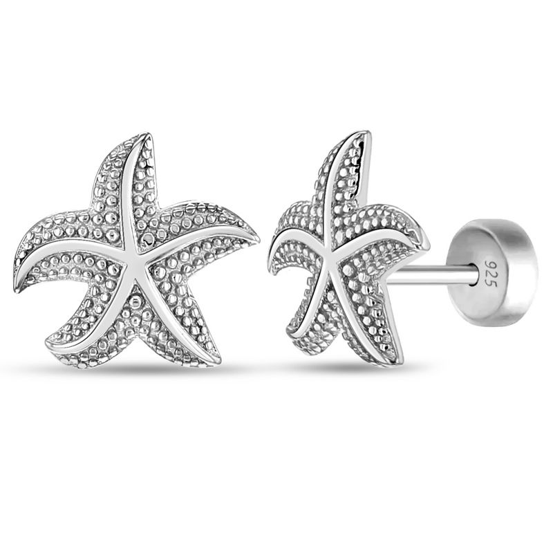 Girls' Florida Starfish Push Back Sterling Silver Earrings - In Season Jewelry, 1 of 7