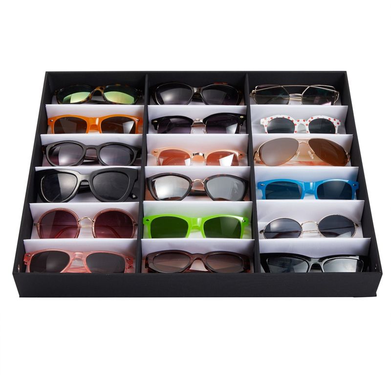 Juvale 18 Slot Sunglass Organizer, Display Case Storage for Women and Men, Eyeglasses, Black, 18.7 x 14.9 x 2.4 In, 5 of 9