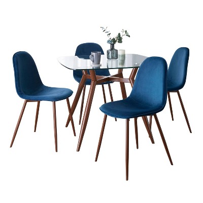 LumiSource 5pc Clara Square Pebble Dining Set Walnut Metal