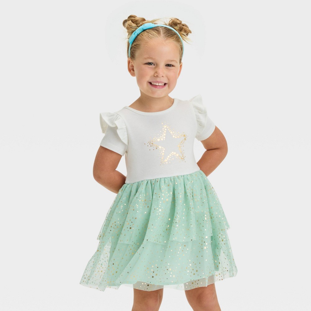 Toddler Girl Short Sleeve Star Tulle Dre