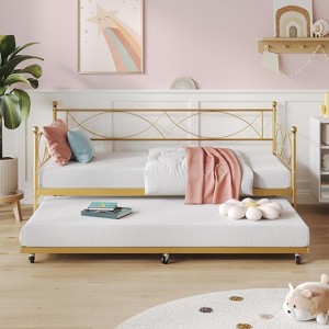 Twin daybed with Trundle, Metal Twin Daybed and Trundle Set, Day Bed Sofa Bed Frame with Steel Slat Support, Multifunctional Daybed Frame - 1 of 4
