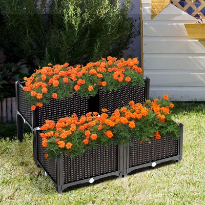 Brown and Black Polypropylene Raised Garden Bed Set for Outdoor