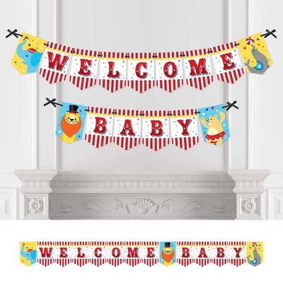 Big Dot of Happiness Carnival - Step Right Up Circus - Carnival Themed Baby Shower Bunting Banner - Party Decorations - Welcome Baby