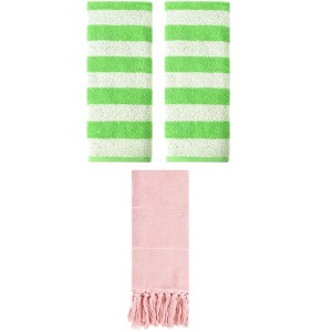 REGALWOVEN 3 Packs Striped and Solid Tassels Absorbent Soft Cotton Hand Towel for Bathroom - 1 of 4