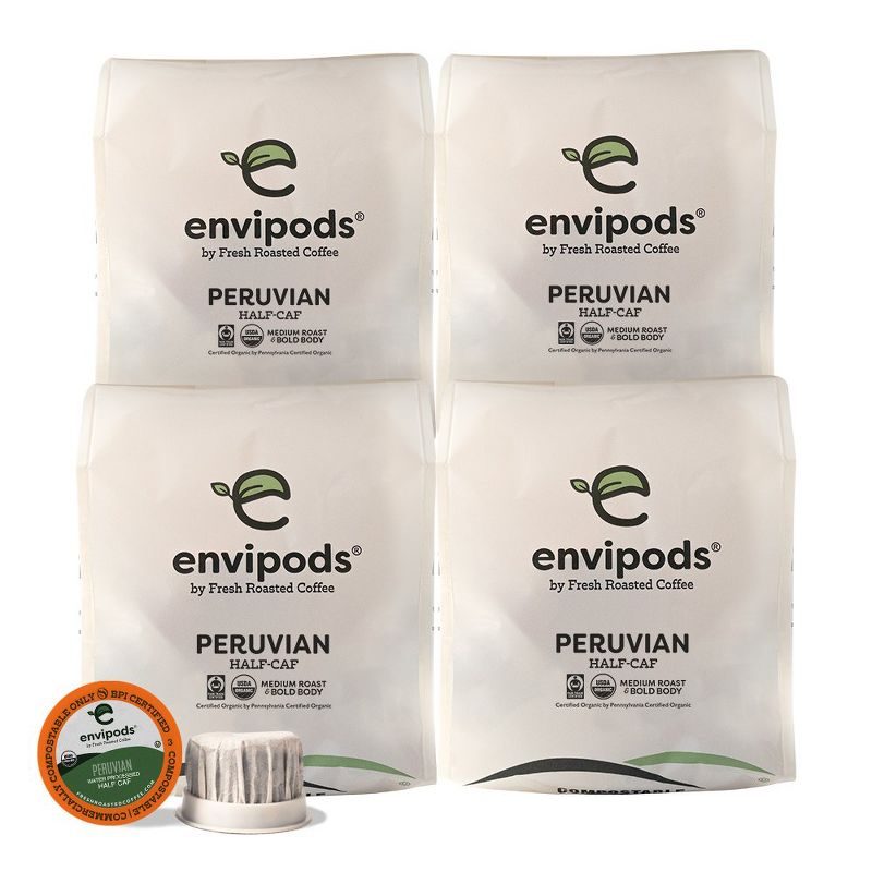 Fresh Roasted Coffee Medium Roast Organic Peruvian Half Caf - 48ct compostable envipods, 1 of 8