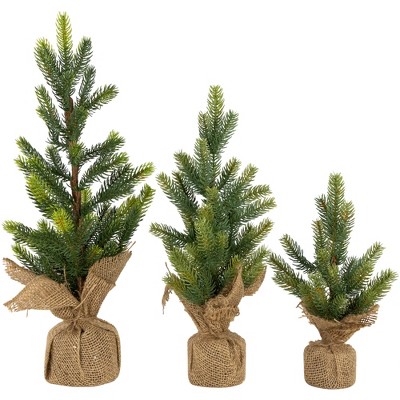 Mini Silvery Pine Downswept Artificial Christmas Trees - 9.5 - Set of 3