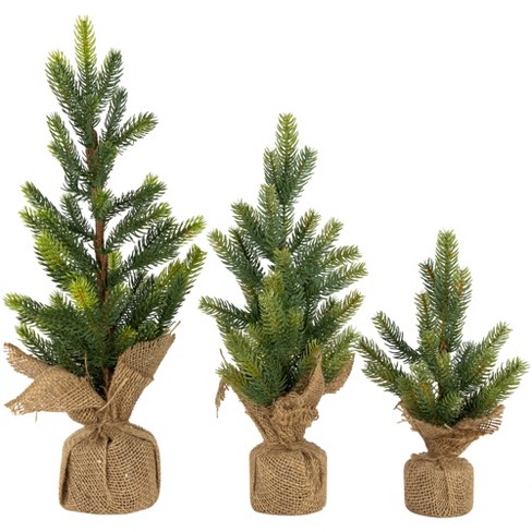 Northlight Mini Christmas Pine Artificial Christmas Trees With Burlap Base  - 18 - Set Of 3 : Target