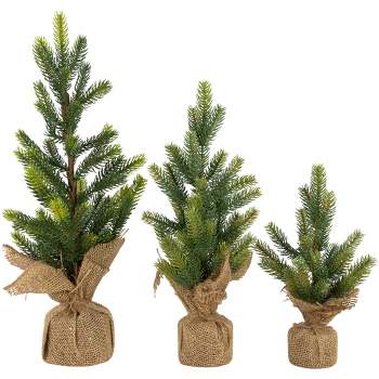 Northlight Mini Christmas Pine Artificial Christmas Trees with Burlap Base - 18" - Set of 3