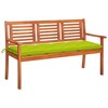 vidaXL 3-Seater Solid Eucalyptus Wood Patio Bench with Cushion in Bright Green - Ergonomically Designed Outdoor Furniture for Gardens, Terraces - 2 of 4