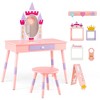 Costway Kids Vanity Set Princess Makeup Pretend Play Dressing Mirror Castle Girls Pink - 2 of 4