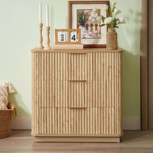 ORRD 3-Drawer Modern Oak Drasser: 27.6'' Wide, Curved Wave Design – Nightstand/Organizer for Bedroom/Living Room/Hallway (27.6''W x 15.8''D x 27.4''H) - 1 of 4