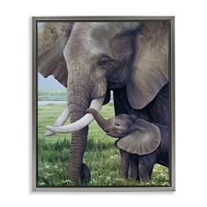 Stupell Industries Baby Elephant And Mother Floating Frame Canvas Art, Gray, 25" x 31" - 1 of 4