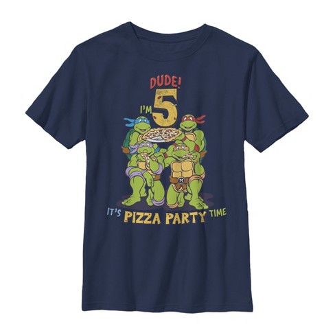 Boy's Teenage Mutant Ninja Turtles 5th Birthday Pizza Party T-Shirt - Navy  Blue - X Small