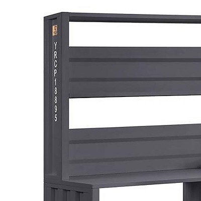 Sleek Gunmetal Black Computer Desk with Hutch and Power Outlet