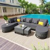 7 Pieces Rattan Outdoor Garden Sofa Set,Wicker Patio Conversation Sectional Sets,Patio Furniture Sets with Coffee Table and Cushions-Coolbibila - 3 of 4