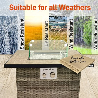 Square Wicker Propane Gas Fire Pit Table with Glass Guard