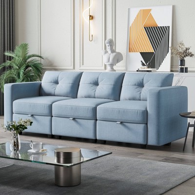 ATJafurn Upholstered Sectional Sofa With Storage, Sleeper Couches Square Arm Sofa For Living Room, Apartments and Small Space