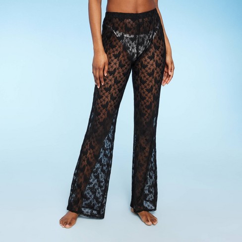 Women's Mesh High Waist Flare Cover Up Pants - Wild Fable Black M 1 ct