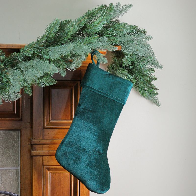 Northlight Traditional Velvet Hanging Christmas Stocking - 19" - Green, 2 of 4