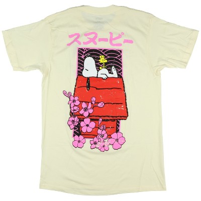 Seven Times Six Peanuts Snoopy T-Shirt Men's Floral Doghouse Design Two-Sided Shirt