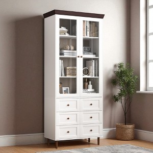 Mshliw 78.7" Tall Display Storage Cabinet with Glass Doors & Adjustable Shelves, Freestanding Kitchen Pantry Cabinet for Living Room or Dining Area - 1 of 4