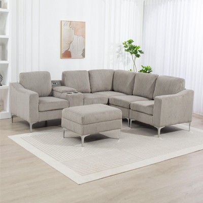Aortzio 95.67“W L-Shape Sectional Sofa Couch With USB Ports & Cup Holders
