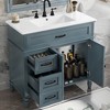 Vynxaria 36 Inch Blue Retro Bathroom Vanity with Ceramic Sink One Complete Set Solid Acacia Frame MDF Panels Two Drawers One Cabinet Freestanding - 4 of 4