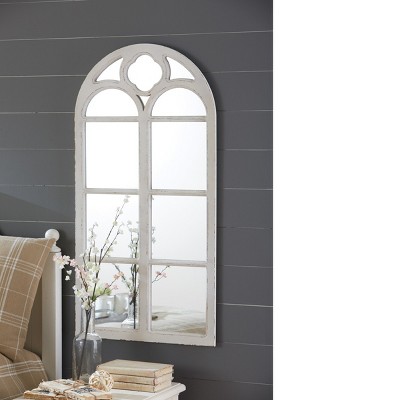 Rustic Farmhouse 52" Wood Window Mirror in Distressed White