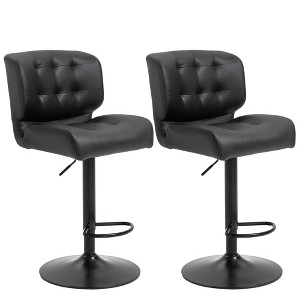 Adjustable Bar Height Stools Set of 2 with Padded Seat, Button Tufted Back, and Metal Footrest for Home Bar or Kitchen - 1 of 4