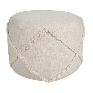 HomeRoots 18" Cream Cotton Cylinder Geometric Pouf Ottoman - 1 of 4