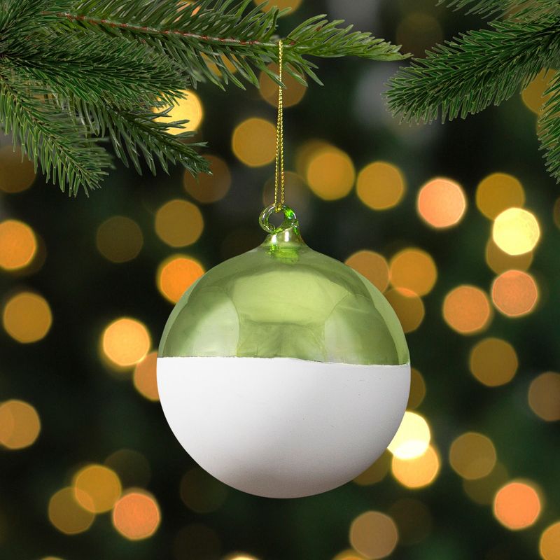 Northlight 3.5" Shiny Lime Green and Matte White Glass Christmas Ornament, 2 of 5