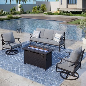 Captiva Designs 4PCS Patio Outdoor Conversation Fire Pit Set with Swivel Armchairs for Garden, Poolside, Backyard - 1 of 4