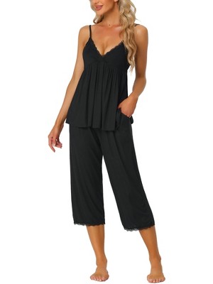 cheibear Womens Sleepwear Modal V-Neck Camisole with Capri Pants Pajama Set